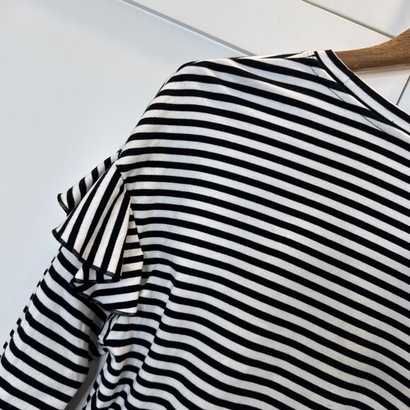 H&M Black & White Striped Ruffle Long Sleeve Top Size Medium - Picture 12 of 15
